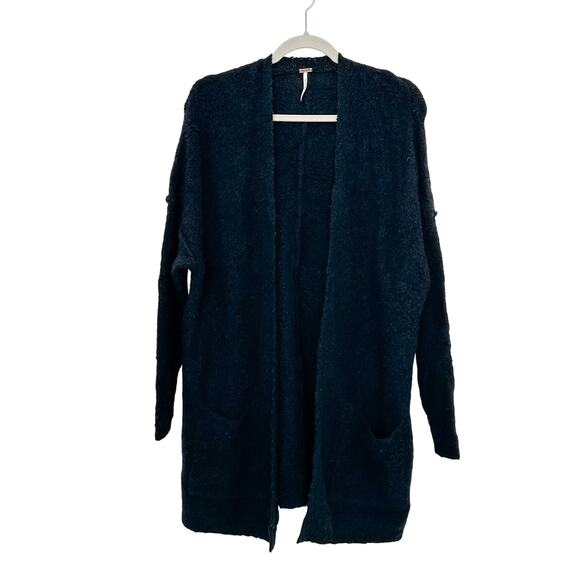 Free People Phantom Wool Blend Open Front Long Cardigan in Black Size Small - Picture 3 of 8